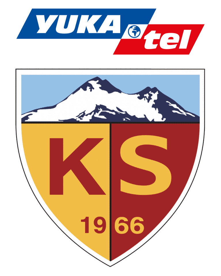 Wappen von Yukatel Kayserispor mit Berg im Hintergrund und Gründungsjahr 1966, gesponsert von YukaTel.