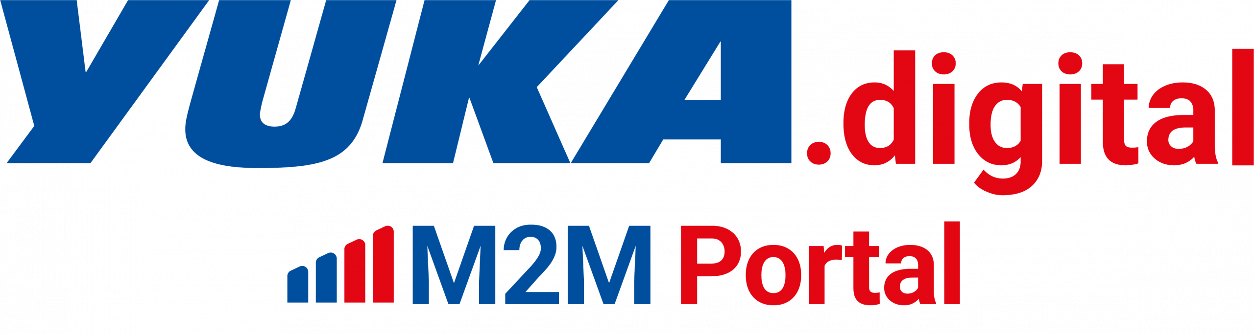 Logo von Yuka.digital M2M Portal in Blau und Rot, mit einem grafischen Balkendiagramm daneben.