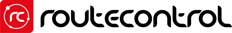 Logo der Firma Routecontrol mit stilisiertem Schriftzug und rotem Symbol.